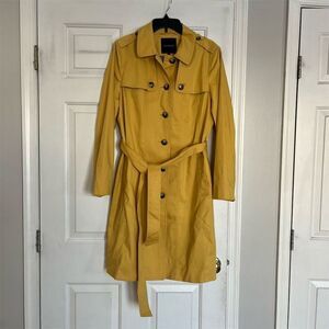Talbots Women's Yellow Wool Blend Trench Coat Size L Double-Breasted